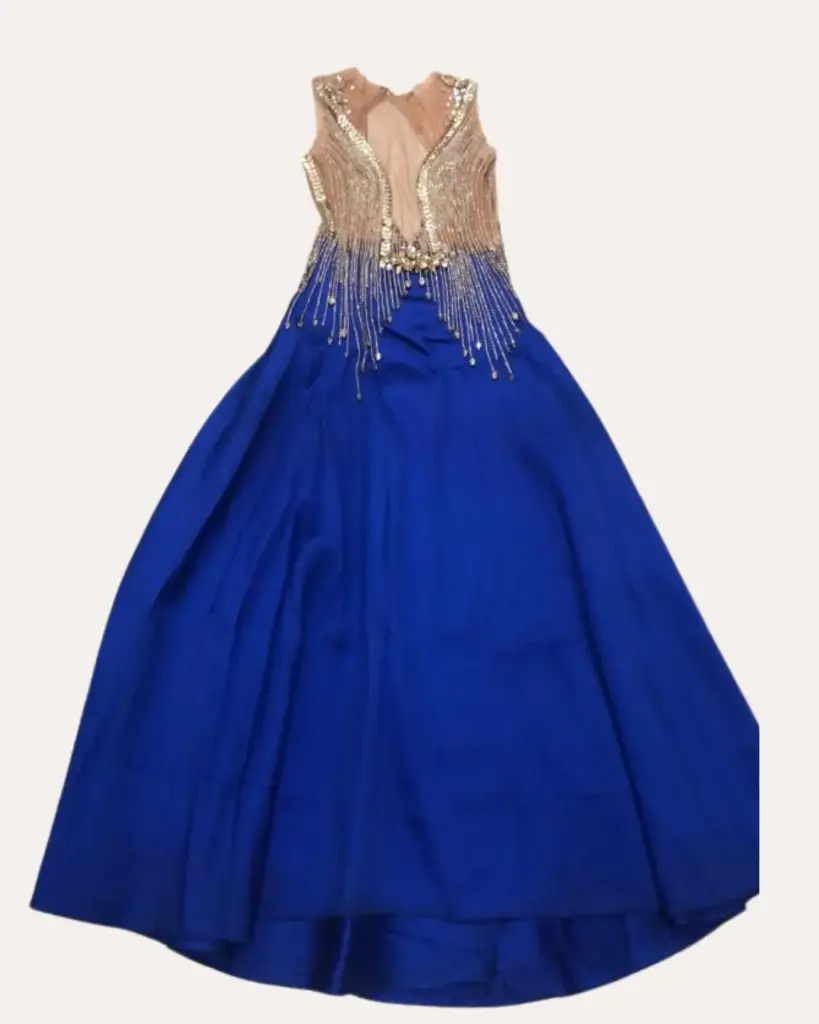 VESTIDO AZUL CON DORADO DANIEL FABRERAS 