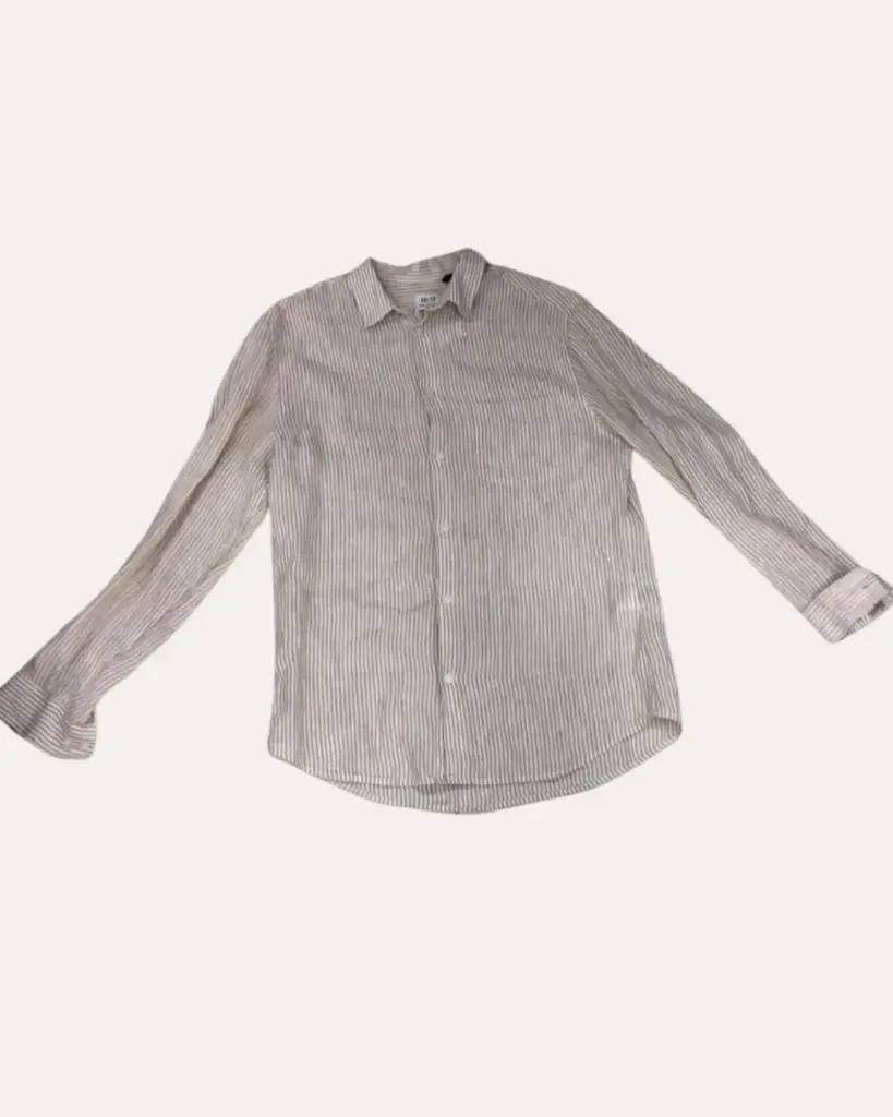 CAMISA BEIGE CON RAYAS BLANCAS H&M 