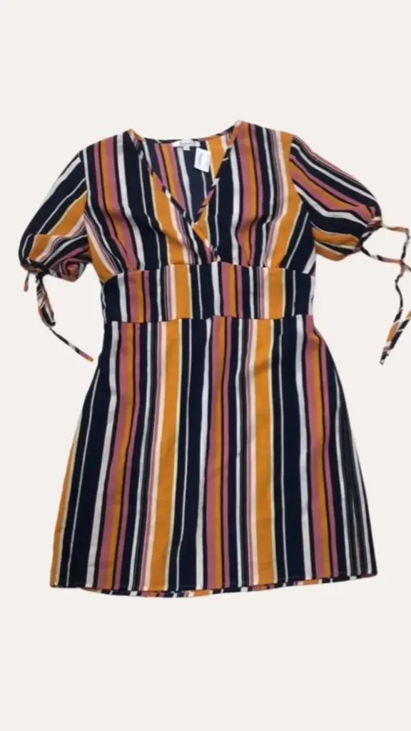 VESTIDO MOSTAZA, AZUL A RAYAS SOFIAS