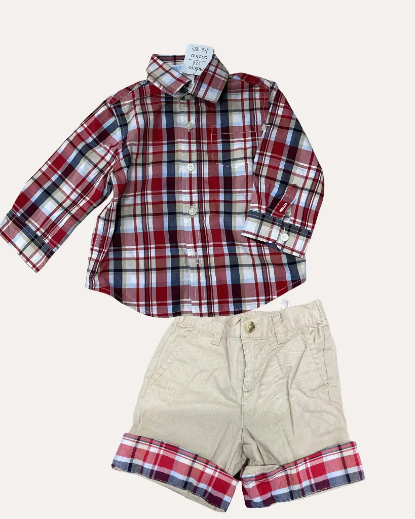 CONJUNTO CUADROS ROJOS Y BEIGE JANIE & JACK
