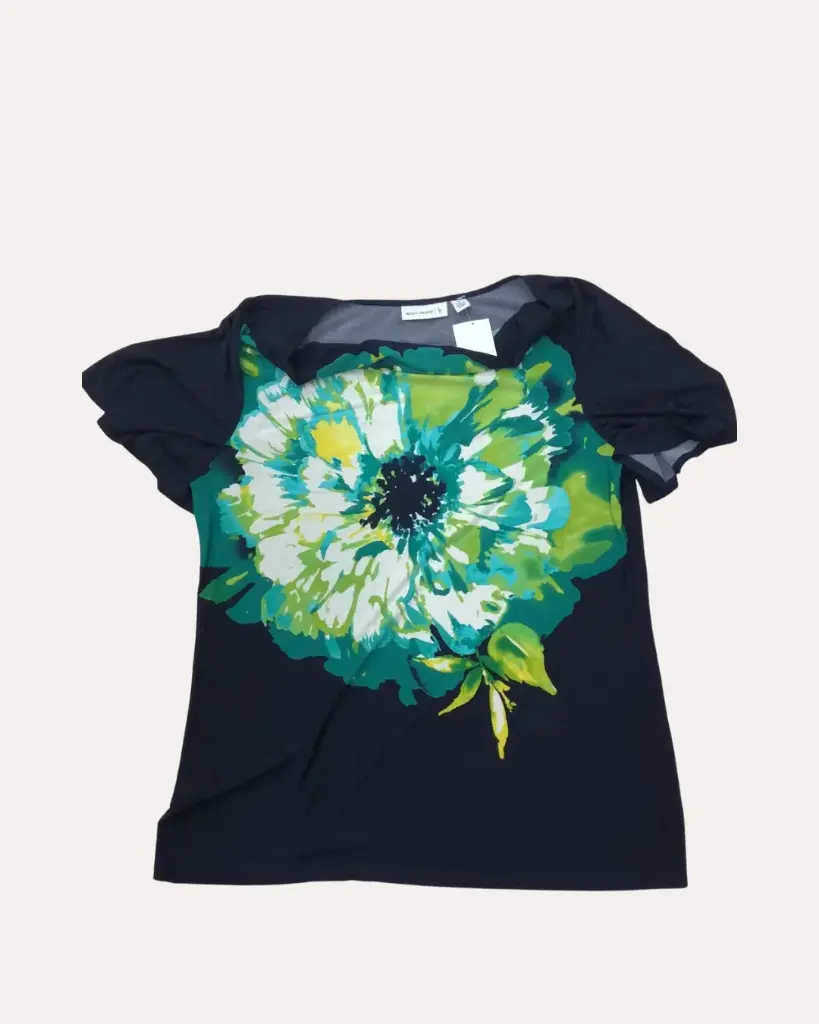FRANELA AZUL CON FLOR VERDE SUSAN GRAVER 
