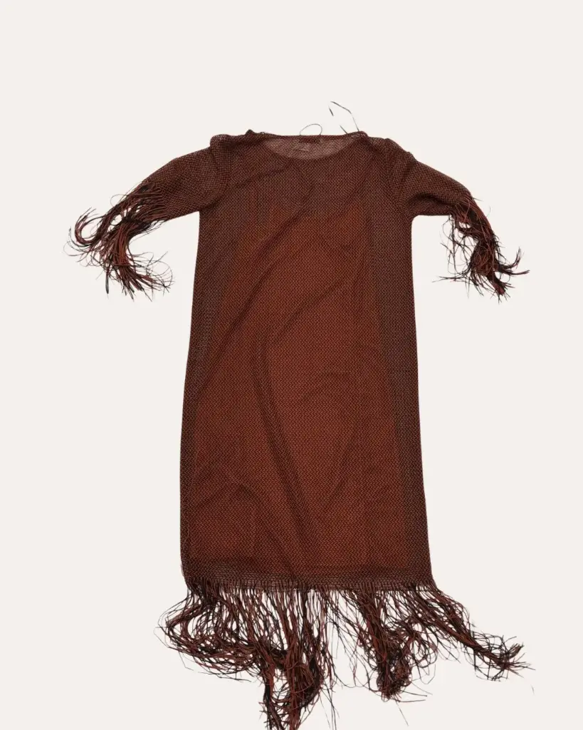 VESTIDO MARRON CON FLECOS ZARA