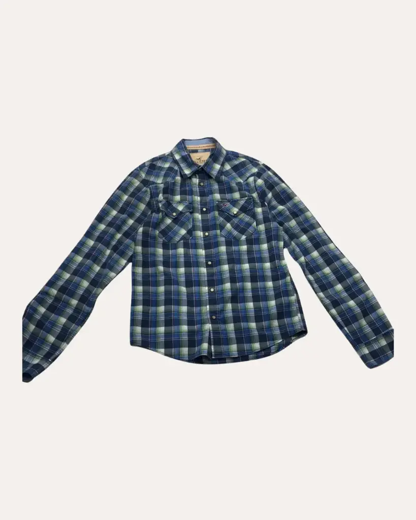 CAMISA CUADROS AZULES Y VERDES HOLLISTER 