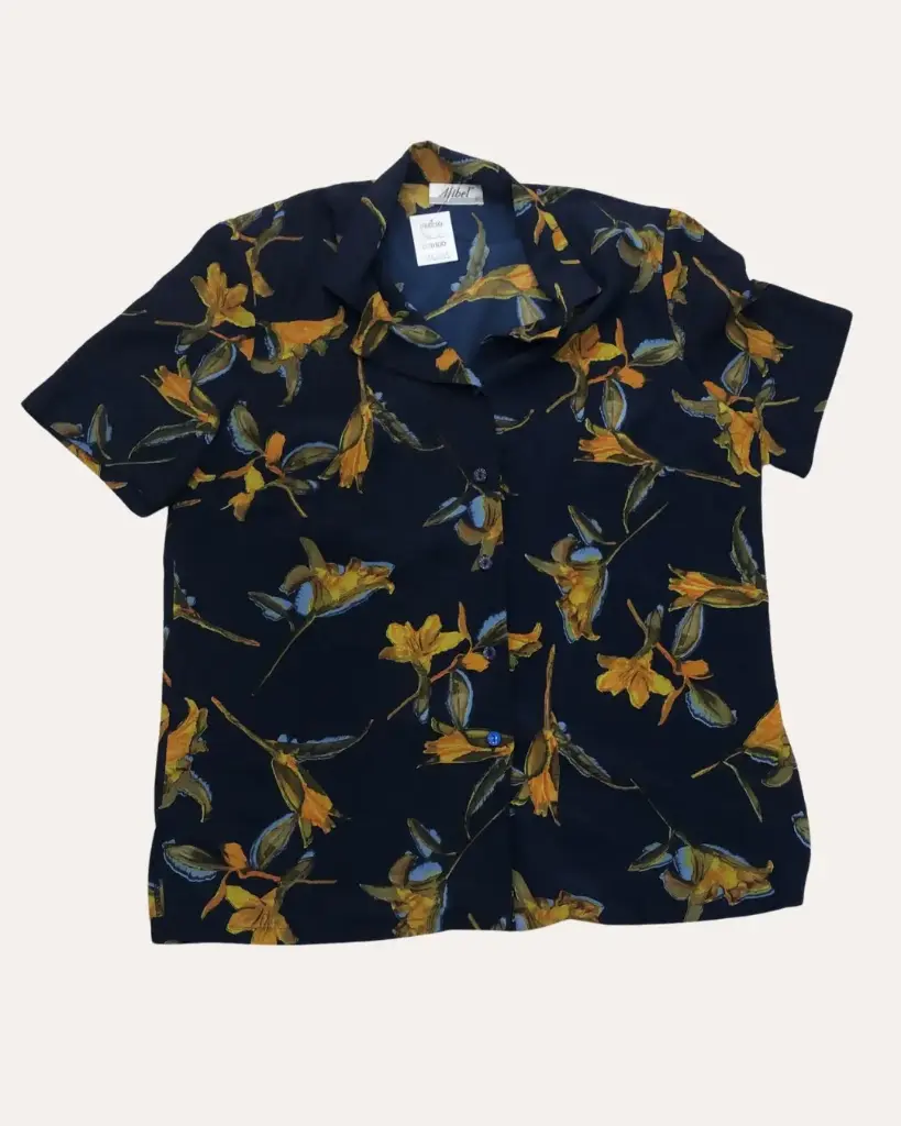BLUSA AZUL CON FLORES MOSTAZA AFIBEL 