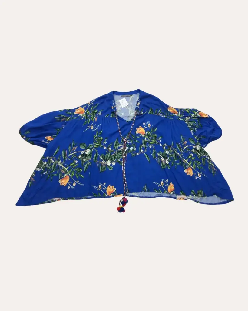 BLUSA AZUL CON HOJAS MADE IN ITALY 
