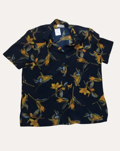 [XXL667] BLUSA AZUL CON FLORES MOSTAZA AFIBEL 