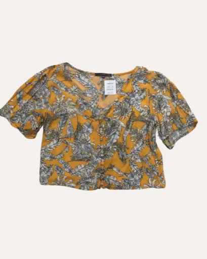 [JAA006] BLUSA AMARILLO CON HOJAS BLANCAS 