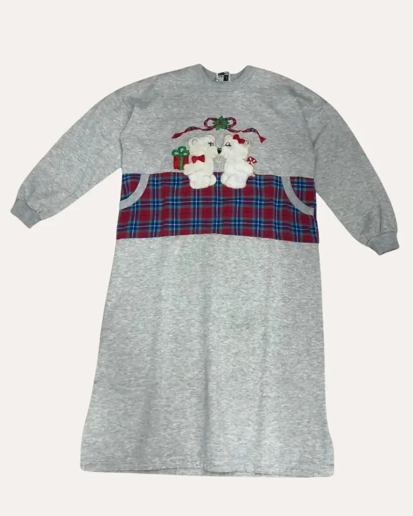VESTIDO  GRIS DE NAVIDAD CON OSITOS 