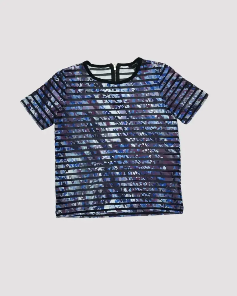 BLUSA DE RAYAS MORADAS Y AZULES