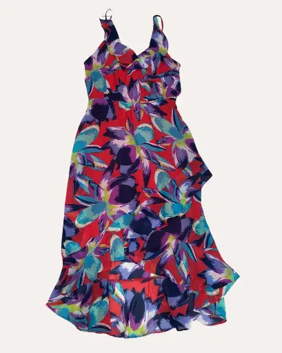 [AAC933] VESTIDO ROJO CON MORADO DE FLORES