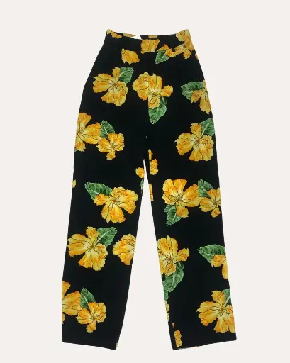[DD536] PANTALON  AZUL MARINO CON FLORES 