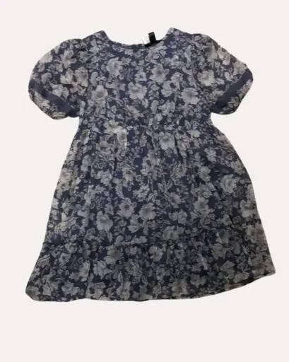 [EO607] VESTIDO AZUL CON FLORES GRISES