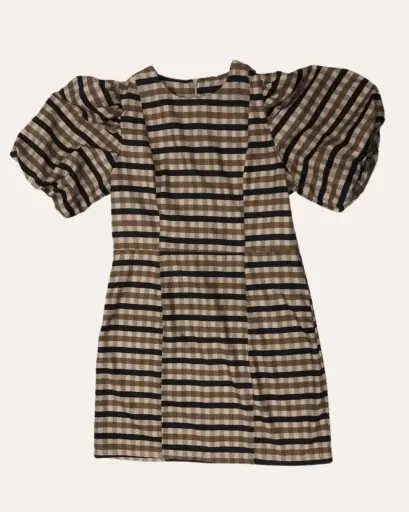 [EO607] VESTIDO MARRON CON CUADROS NEGROS