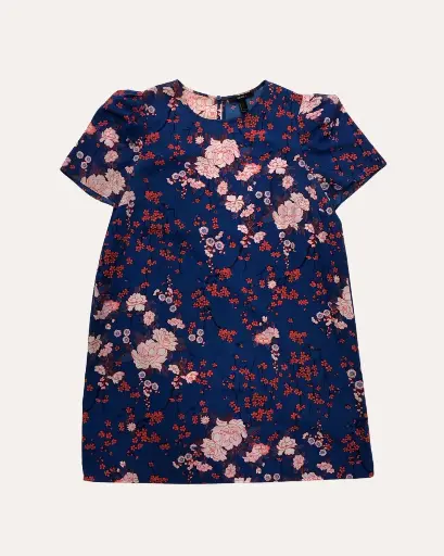 [MOT581] VESTIDO AZUL CON FLORES ROJAS