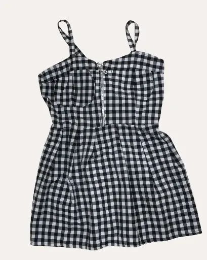 [MF535] VESTIDO NEGRO CON CUADROS BLANCOS