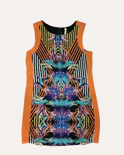 [ES053] VESTIDO NARANJA CON AMARILLO DE RAYAS 