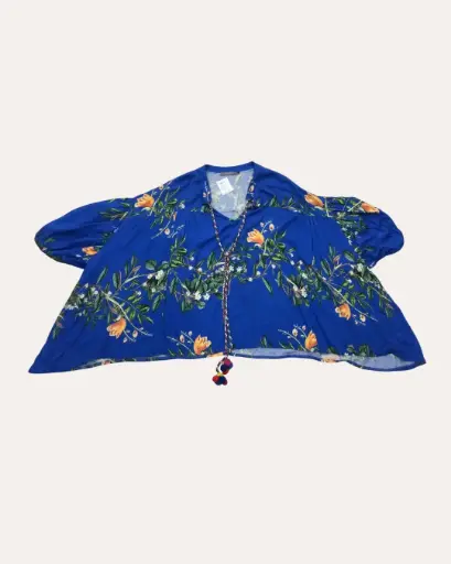 [XXL667] BLUSA AZUL CON HOJAS MADE IN ITALY 